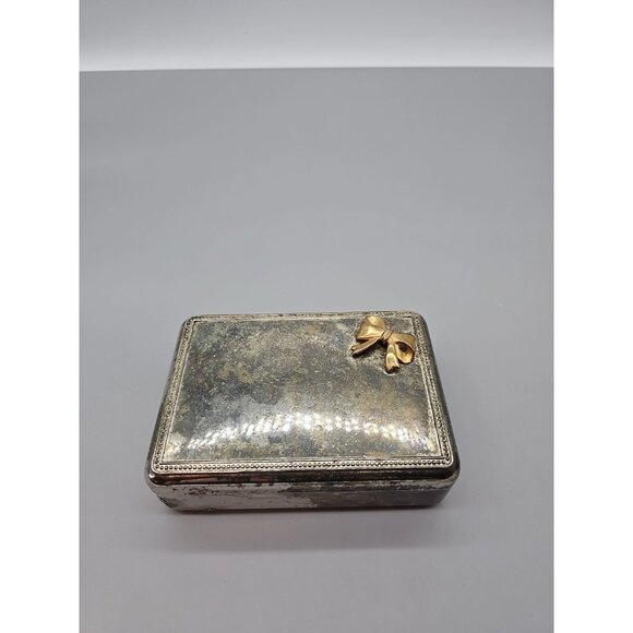 Vintage Embellished Bow Lidded box Silver tone Metal Trinket Jewelry Ring Box - Picture 1 of 7